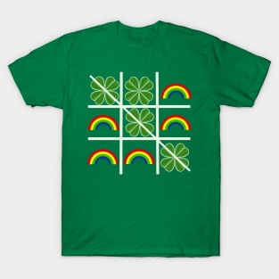 Shamrocks and Rainbows Tic Tac Toe Lucky Saint Patricks Day T-Shirt